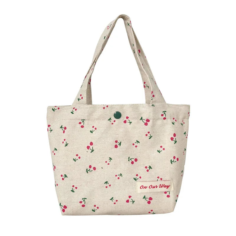 Lovely Flower Handbag - Girls Canvas Eco Bag - Japanese Lunch Bag