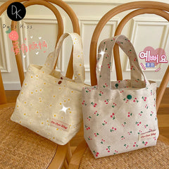 Lovely Flower Handbag - Girls Canvas Eco Bag - Japanese Lunch Bag