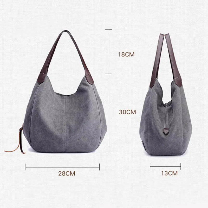 Women's Canvas Handbags High Female Hobos Single Shoulder Bags Solid Mul