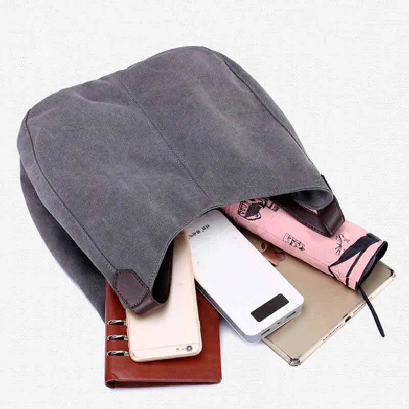 Women's Canvas Handbags High Female Hobos Single Shoulder Bags Solid Mul