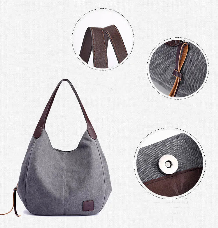 Women's Canvas Handbags High Female Hobos Single Shoulder Bags Solid Mul