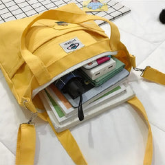 Women's Canvas School Bag With Frog Pendant Girls Handbag