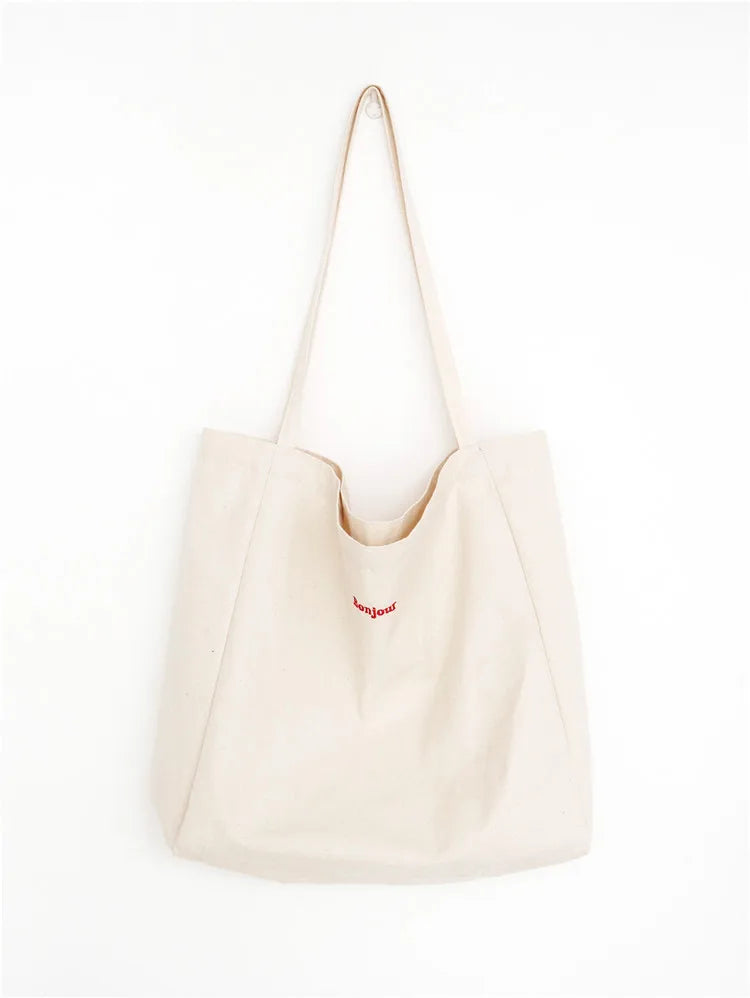 Bonjour Embroidered Canvas Shoulder Bag for Women