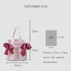 Canvas Shoulder Bag for Girls with Bow Handbag, Large Capacity School Bag