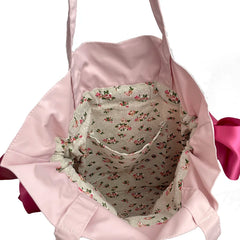 Canvas Shoulder Bag for Girls with Bow Handbag, Large Capacity School Bag