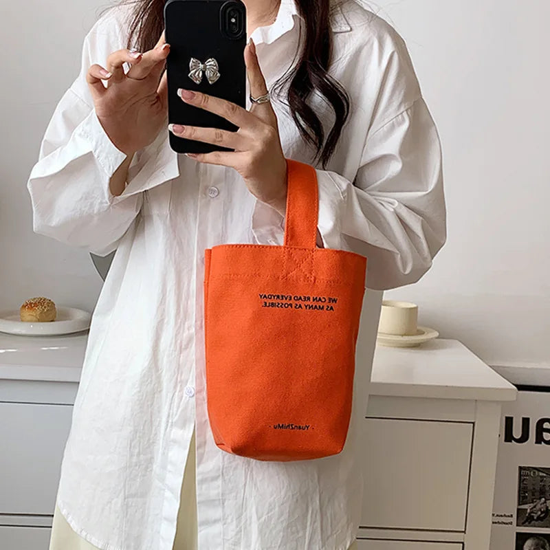 Women's Canvas Shoulder Bag Letters Printing Ladies Casual Handbag Totes