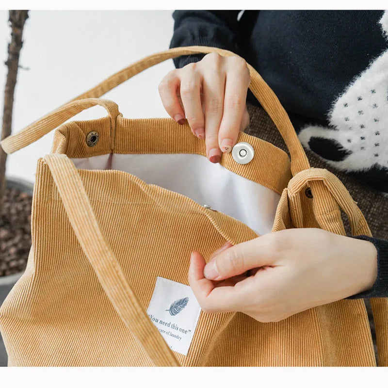 Women's Corduroy Tote Bag Folding Shopping Bag