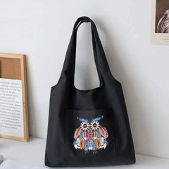 Feather Print Canvas Tote Bag Large Capacity Shoulder Handbag