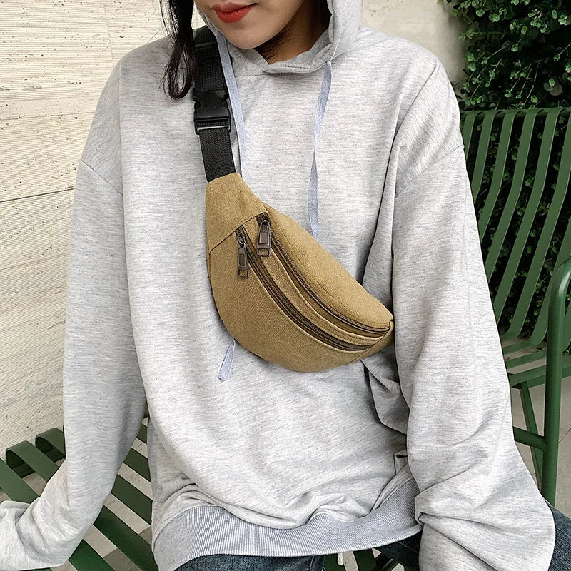 Canvas Wallet Belly Belt Waist Bag Phone Purse Chain Fanny Bag