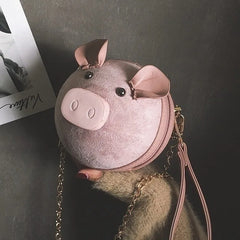 Women's Pig Small Round Crossbody Shoulder Bag with Chain Strap
