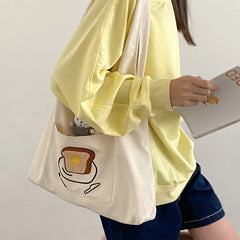 Women's Casual Canvas Shoulder Bag Cartoon Print Shopping Bag