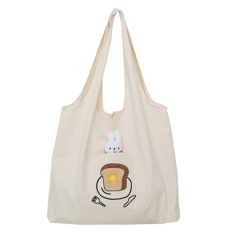 Women's Casual Canvas Shoulder Bag Cartoon Print Shopping Bag