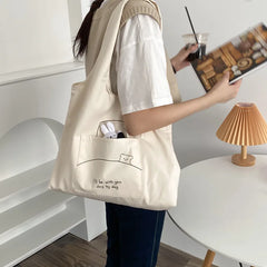 Women's Casual Canvas Shoulder Bag Cartoon Print Shopping Bag