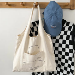 Women's Casual Canvas Shoulder Bag Cartoon Print Shopping Bag