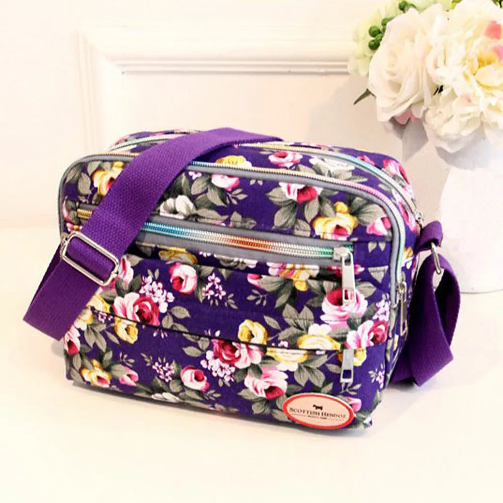 Women's Casual Canvas Shoulder Cloth Bag Flowers Printing Shopping Bag