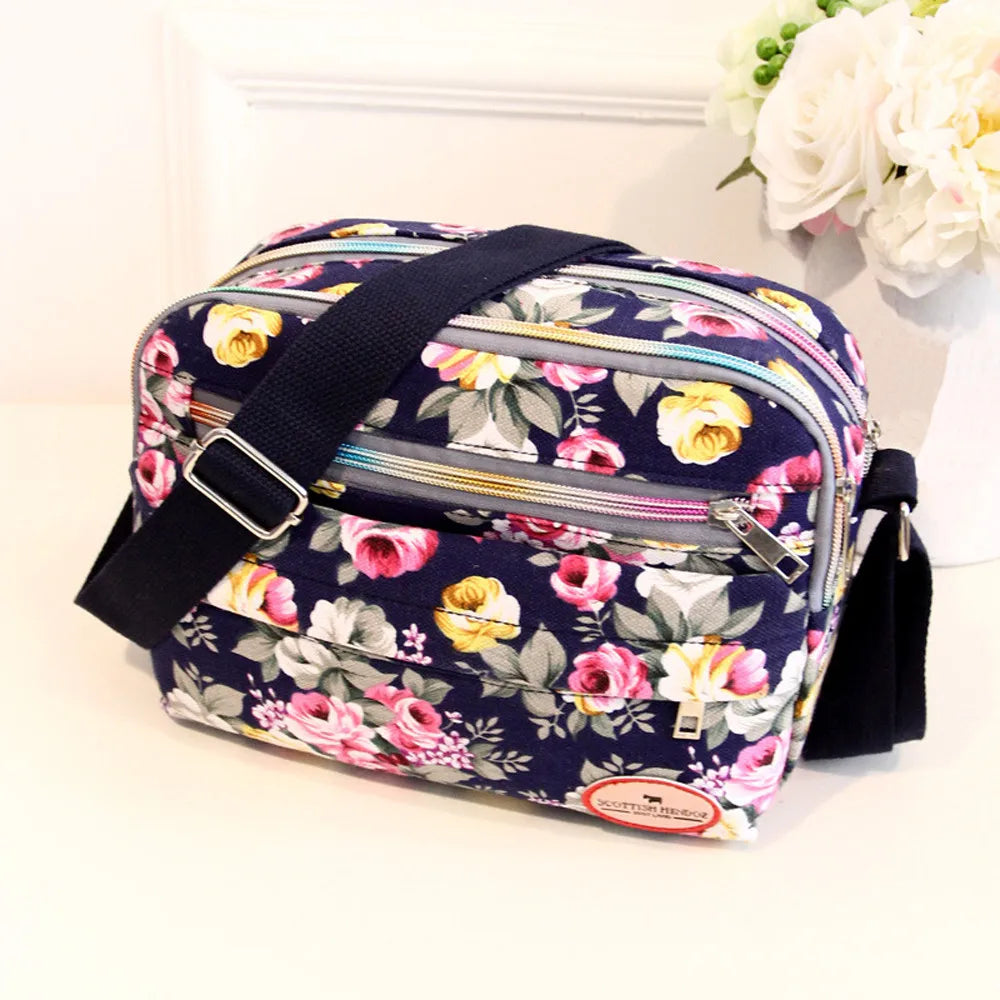 Women's Casual Canvas Shoulder Cloth Bag Flowers Printing Shopping Bag