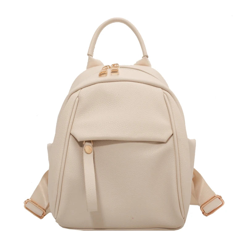 Women's Casual Small Backpack Pu Leather Backpack Large Capacity Solid School Ba