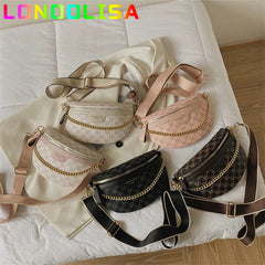 Women's Chain Fanny Pack PU Leather Waist Bag Shoulder Crossbody Chest Bags
