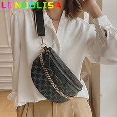 Women's Chain Fanny Pack PU Leather Waist Bag Shoulder Crossbody Chest Bags