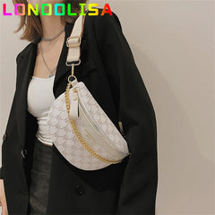 Women's Chain Fanny Pack PU Leather Waist Bag Shoulder Crossbody Chest Bags