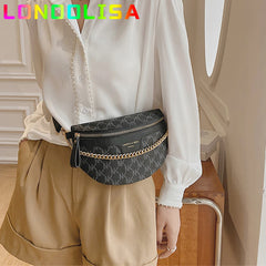 Women's Chain Fanny Pack PU Leather Waist Bag Shoulder Crossbody Chest Bags