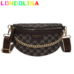Women's Chain Fanny Pack PU Leather Waist Bag Shoulder Crossbody Chest Bags