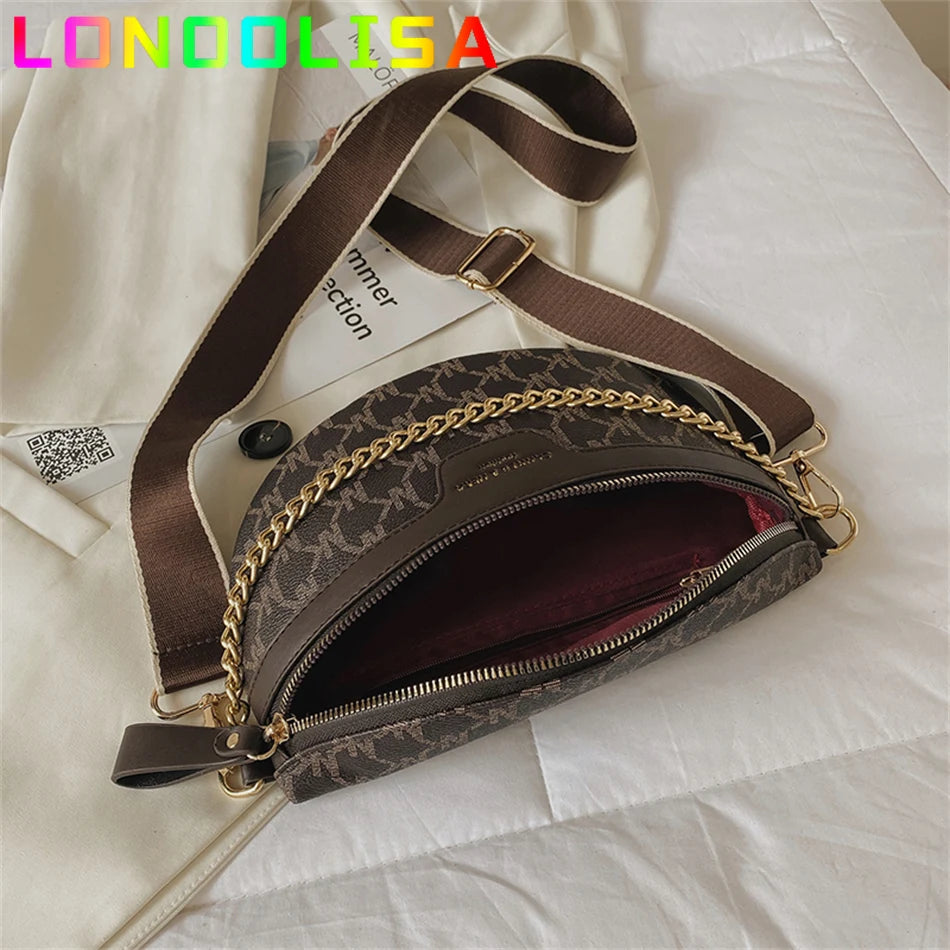 Women's Chain Fanny Pack PU Leather Waist Bag Shoulder Crossbody Chest Bags