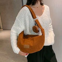 Women's Corduroy Crossbody Bag Winter Handbag High Capacity