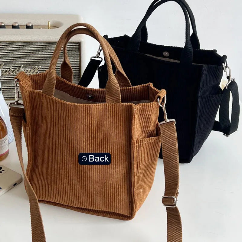Women's Corduroy Shoulder Bag Ladies Tote Handbag Messenger Crossbody Bag