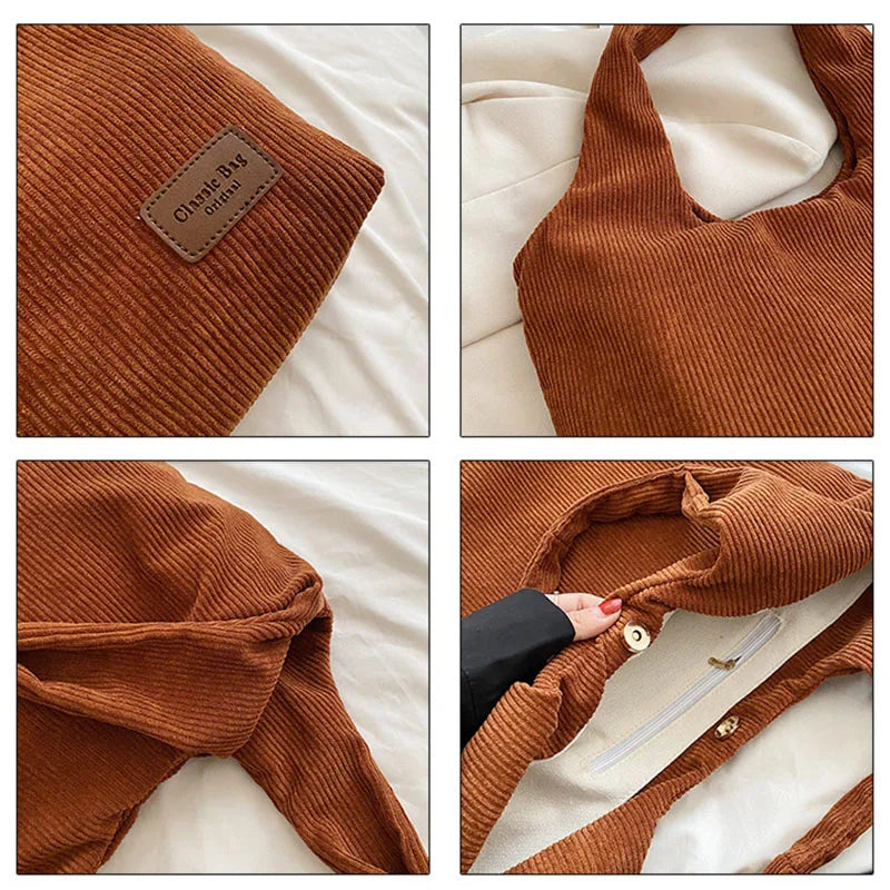 Corduroy Shoulder Bag Winter Large Capacity Totes Bag Women's Handbag