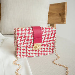 Crocodile Grain Small Square Bag Lock Chain Shoulder Crossbody Bag