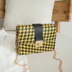 Crocodile Grain Small Square Bag Lock Chain Shoulder Crossbody Bag