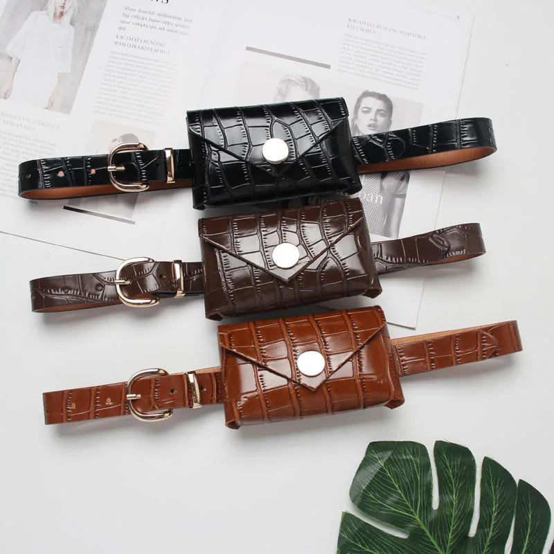 Women's Crocodile Waist Pack PU Leather Crossbody Pouch Bag