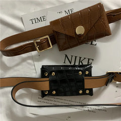 Women's Crocodile Waist Pack PU Leather Crossbody Pouch Bag