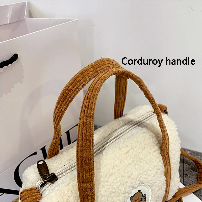 Bear Crossbody Bag Plush Embroidered Winter Boston Bag