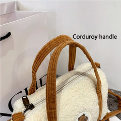 Bear Crossbody Bag Plush Embroidered Winter Boston Bag