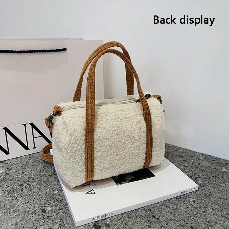 Bear Crossbody Bag Plush Embroidered Winter Boston Bag