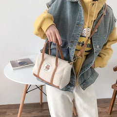 Bear Crossbody Bag Plush Embroidered Winter Boston Bag