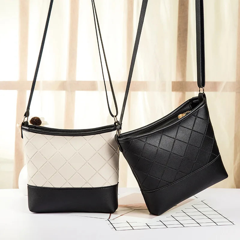 Women's Rhombus Pattern Crossbody Bag Summer Autumn Bucket Shaped Square Bags