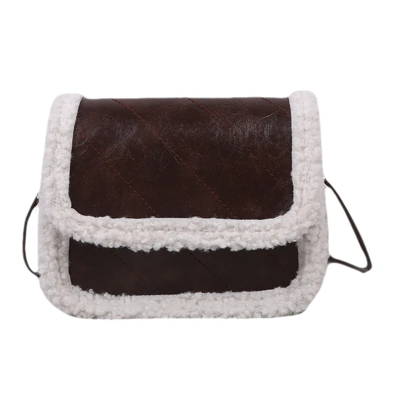 Women's Lambhair Crossbody Bag PU Leather Shoulder Saddle HandBag