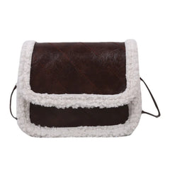 Women's Lambhair Crossbody Bag PU Leather Shoulder Saddle HandBag