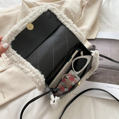 Women's Lambhair Crossbody Bag PU Leather Shoulder Saddle HandBag