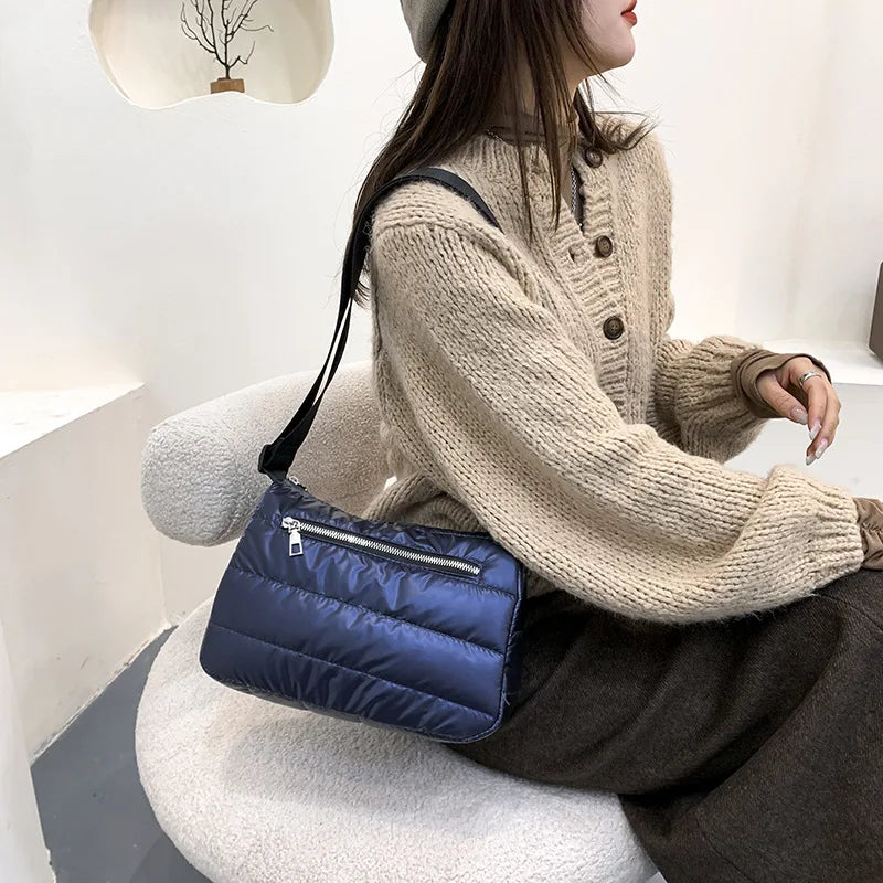 Women's Nylon Crossbody Bag Winter Casual Shoulder Purse Solid Color