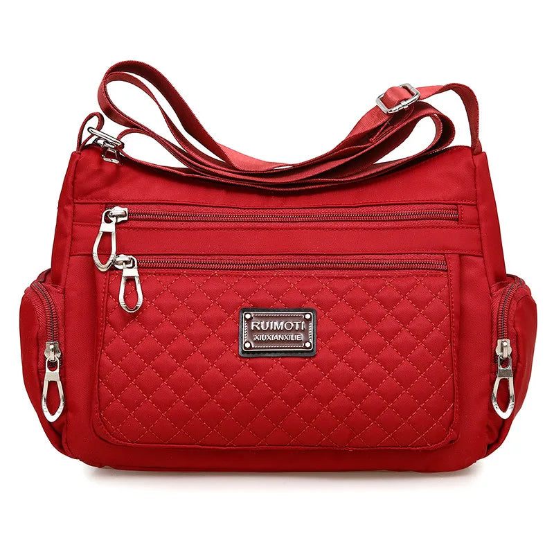 Waterproof Nylon Plaid Crossbody Bag Large Capacity Lady Shoulder Bag