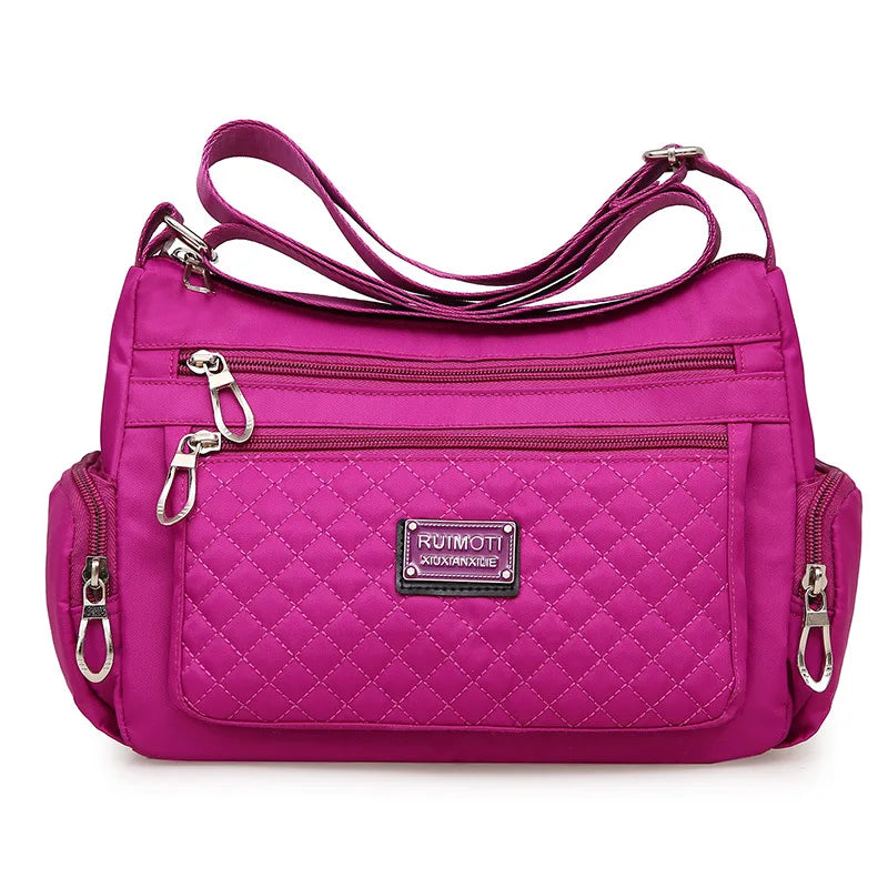 Waterproof Nylon Plaid Crossbody Bag Large Capacity Lady Shoulder Bag