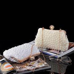 Women's Crystals / Pearls Evening Bag Beige