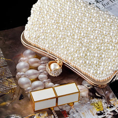 Women's Crystals / Pearls Evening Bag Beige