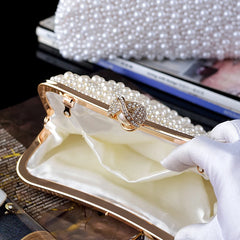 Women's Crystals / Pearls Evening Bag Beige