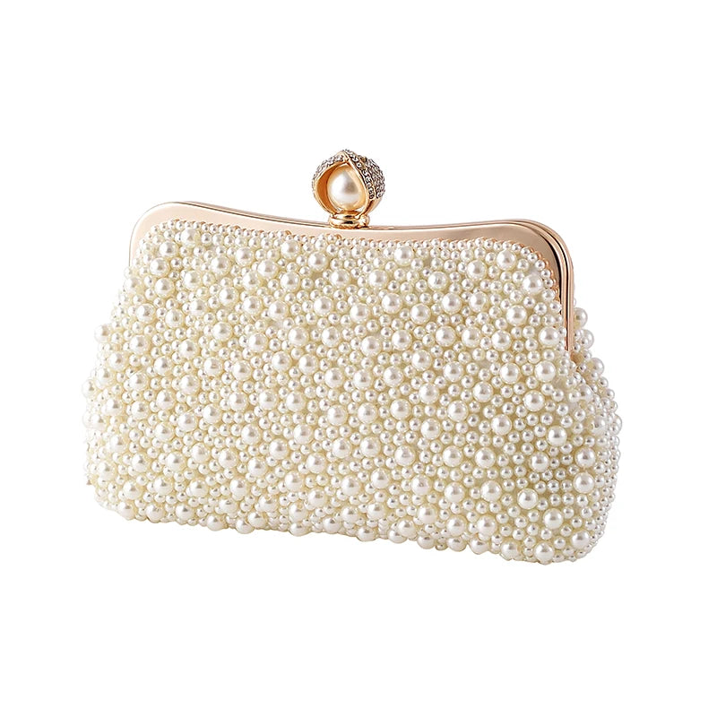 Women's Crystals / Pearls Evening Bag Beige