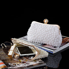 Women's Crystals / Pearls Evening Bag Beige